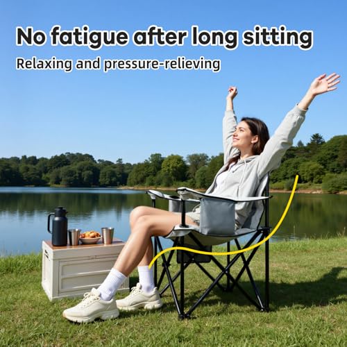 yuzhiyuan Heavy Duty Camping Chairs 600D Oxford Portable Folding Chair - Extra Wide Armrests, Cup Holder & Cooler Bag, Sup...