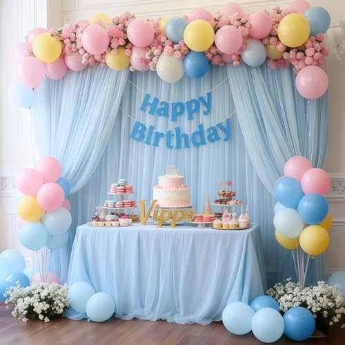 10x10 Blue Tulle Backdrop Curtains for Parties, Sheer Backdrop Curtain Wedding Photo Background Drapes for Baby Shower Pho...