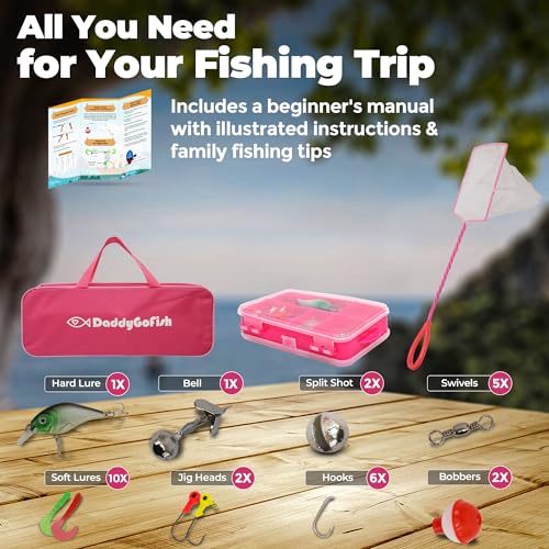 DaddyGoFish Kids Fishing Pole - Rod Reel Combo Tackle Box Starter Set - First Year Small Gear Kit for Boys Girls Toddler Y...