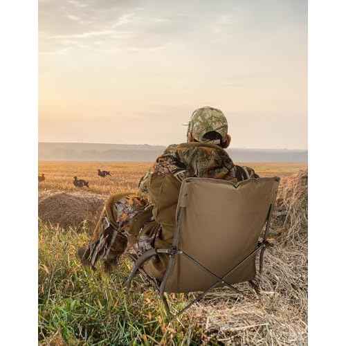 KEMIMOTO Heated Hunting Blind Turkey Chair Low Down Hunting Seat with 20000mAh Battery, Supports 300 lbs, Duck Lightweight Portable Folding Camo Seat for Ground