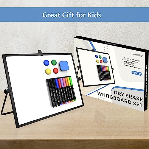 Dry Erase White Board, 16 x12 Inch Magnetic Whiteboard with Stand, Portable Double-Sided White Board Easel with 10 Markers...