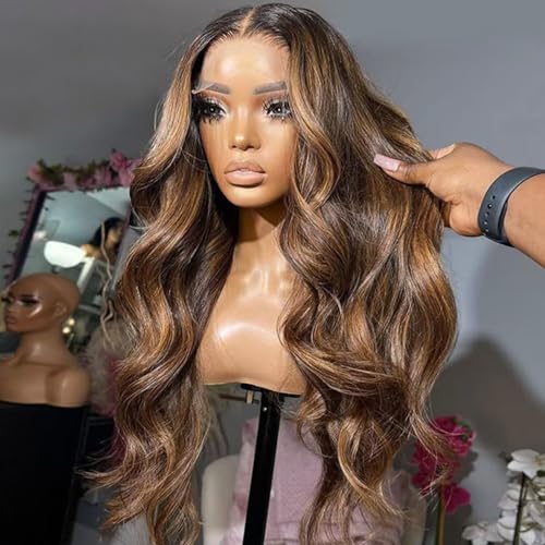 Lemoda Outlet Deal 24Inch Highlight Body Wave Human Hair Lace Front Wigs 13x4 Ombre 4/27 Lace Frontal Wig 12A 180 Density Virgin Human Hair Wigs Natural Hairline