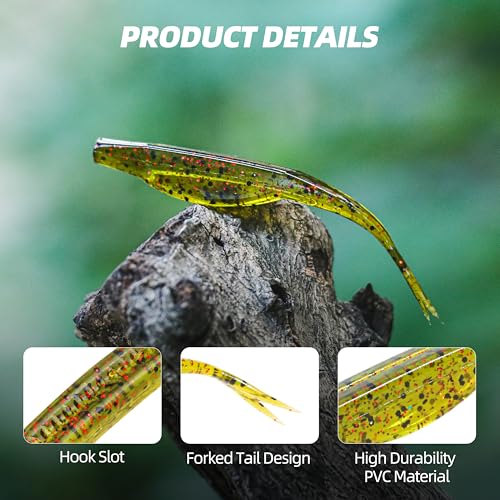 Probite Forked Tail Soft Baits- Realistic Jerk Bait & Fluke Action Soft Lures for Bass, Trout & Crappie - Versatile Freshw...