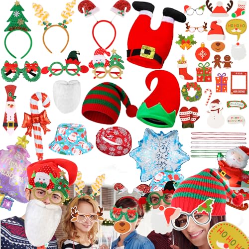 NICOWARM Large Opulent Christmas Photo Booth Props, Xmas Party Supplies, PhotoBooth Props for Xmas, Funny Christmas Hats, ...