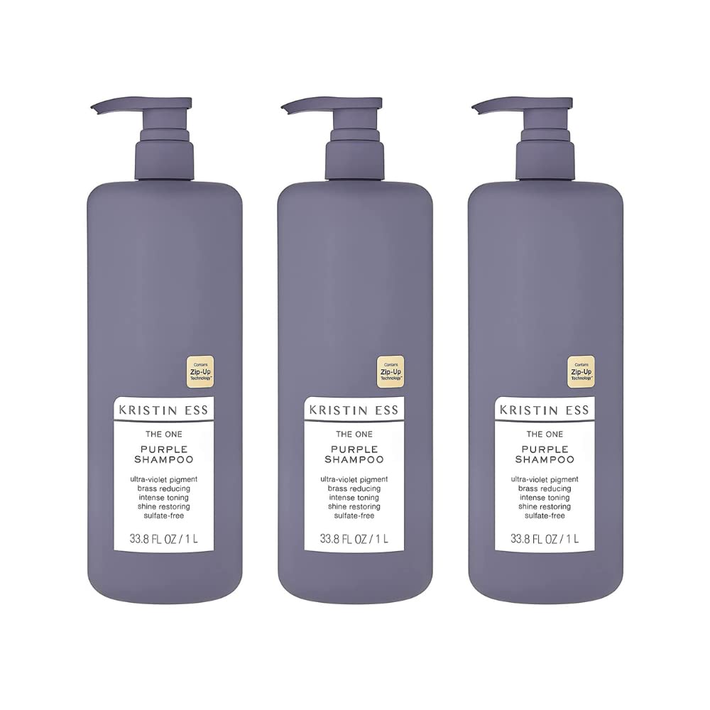 Kristin Ess Hair The One Purple Shampoo - Toning for Blonde Hair, Neutralizes Brass + Yellow Tones, Sulfate Free, 33.8 fl oz (Pa