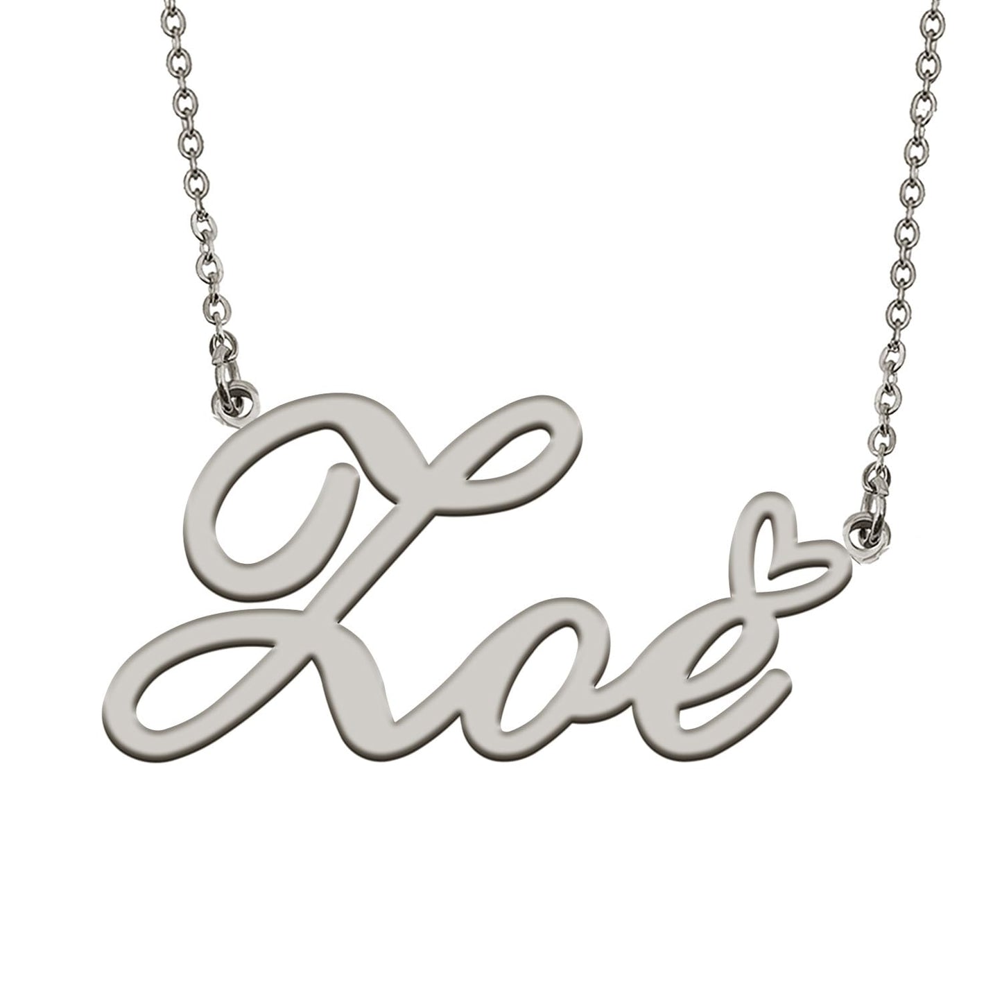 HUAN XUN Zoe Name Necklace with Heart Silver Stainless Steel Initial Pendant Gifts Custom Name Necklaces for Women
