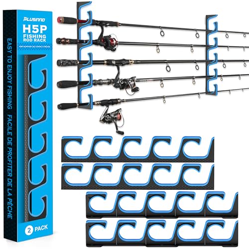 PLUSINNO H5P Fishing Rod/Pole Holders for Garage, Wall or Ceiling Mounted Fishing Rod Holder with Soft Protective Pad, Fis...