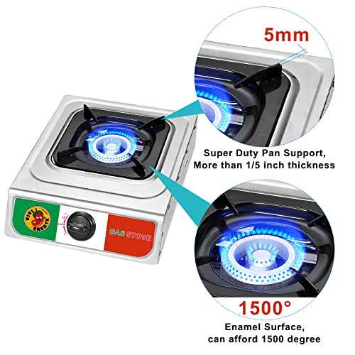 Vivicreate 10000 BTU Single Burner Propane Gas Stove Outdoor Camping Cooker Portable Stainless Steel Cooktop with Hose for...