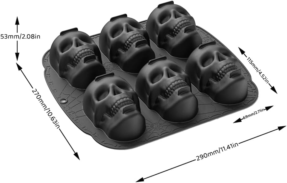 Jefuzh Skull Cake Pan Silicone Mold, 6 Cavities Pirate Skull 3D Silicone Mold Baking Pan,Black Easy to Use