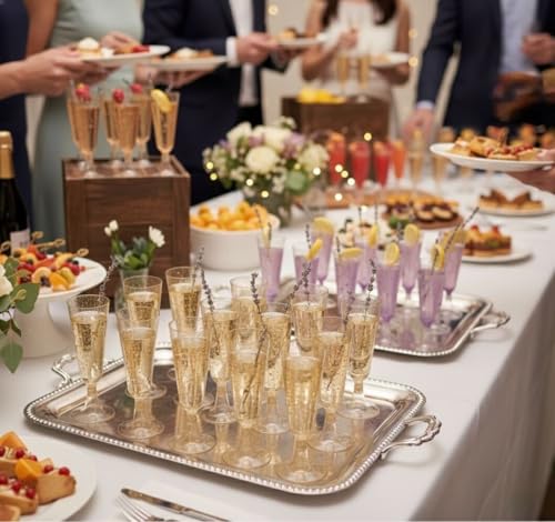 MATANA 50 Premium Plastic Champagne Flutes, Gold Glitter, 5oz - Reusable Cocktail Glasses for Mimosa, Dessert, Wine - Toas...
