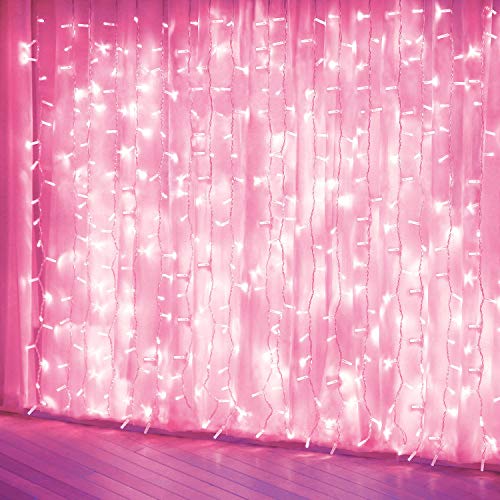 amadecohome Curtain Lights, Pink Room Decor 8 Modes LED String Lights for Garden, Teen Girls' Room, Party, Window, Wall an...