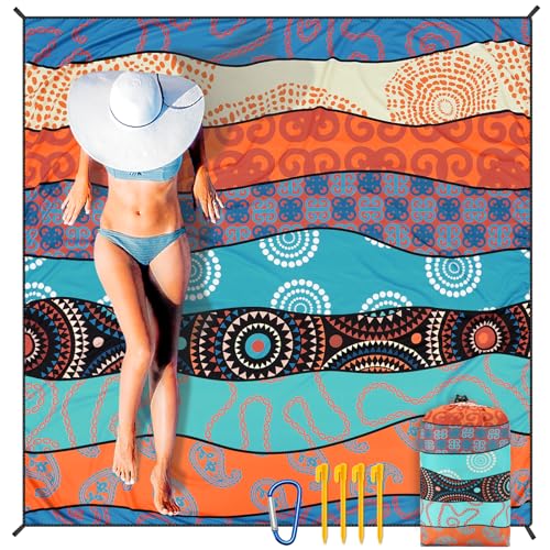 AISPARKY Beach Blanket Waterproof Sandproof, Oversized Large Beach Mat 79" X 83"/120"x108" for 1-8 Adults, Quick Drying&Co...