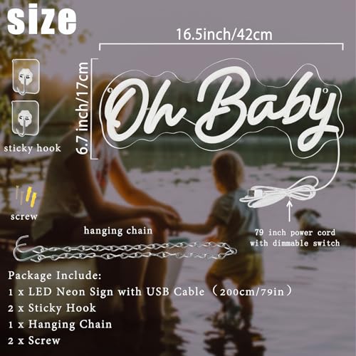 Oh Baby Neon Sign for Backdrop Wall Decor,16.5”x6.7” USB Powered Dimmable LED Light up Sign for Boy and Girl Baby Shower G...