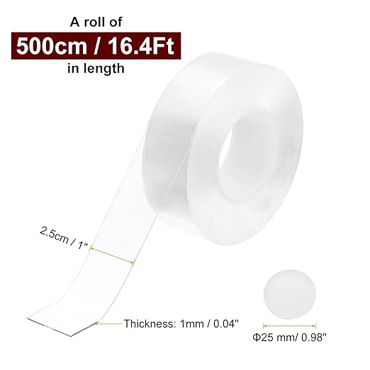 PATIKIL Double Sided Tape Heavy Duty, Transparent Nano Adhesive Mounting Tape for Picture Hanging Walls Decor, 1 Roll 5mx25mmx1mm Strip & 100 Pcs 8mmx1mm Circle