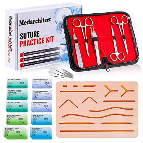 Medarchitect Suture Practice Complete Kit (30 Pieces) for Medical Student Suture Training, Include Upgrade Suture Pad with...