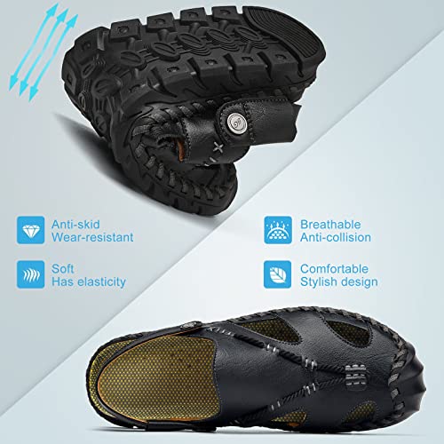 Shaire Men'S Sandals Outdoor Leather Closed Toe Beach Shoes