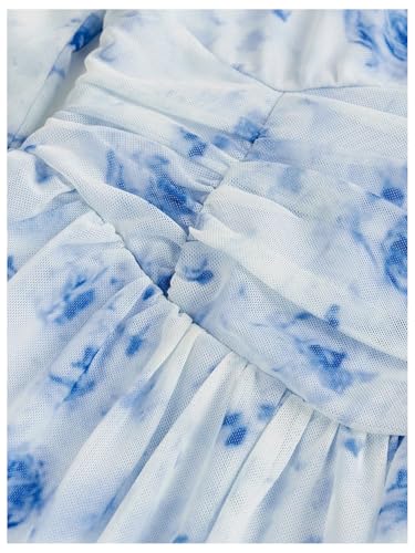 Verdusa Girl's Floral Mesh Boho Dresses Long Sleeve Ruched A Line Flowy Dress Spring Clothes Festival Outfits
