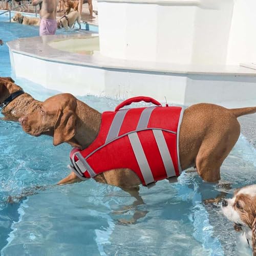 Kuoser Dog Life Jacket with Reflective Stripes - Adjustable High Visibility Vest, Ripstop Lifesaver, Pet Preserver with Hi...