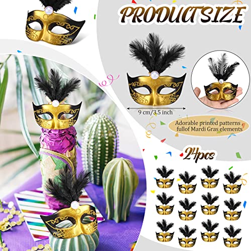 Charniol 24 Pcs Mini Mask Masquerade Small Masquerade Mask Dress Up Cake Topper Decor Mardi Gras Venetian Centerpiece Decor