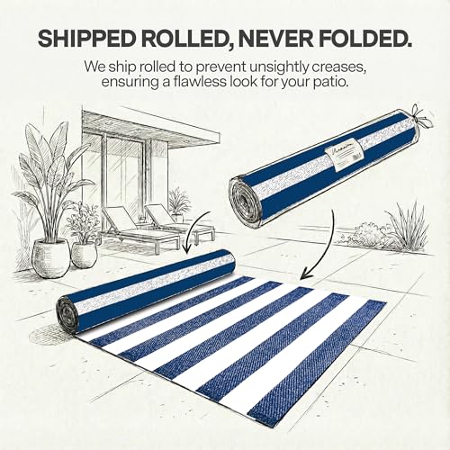 FH Home Outdoor Rug - Waterproof, Fade Resistant, Reversible - Premium Recycled Plastic - Striped - Large Patio, Deck, Sun...