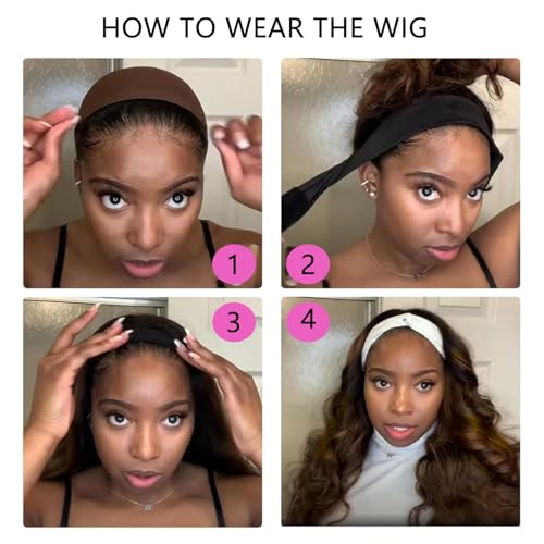 Headband Wigs Human Hair Half Wigs for Black Women 1B30 Color Wear and Go Glueless Bob Headband Wigs Short Straight Wigs 180% Density No lace Headband wig