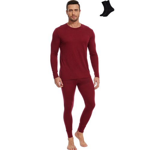 MERINNOVATION Merino Wool Base Layer Set for Men 100% Merino Wool Thermal Underwear Long Sleeve and Bottom Red 165 XL