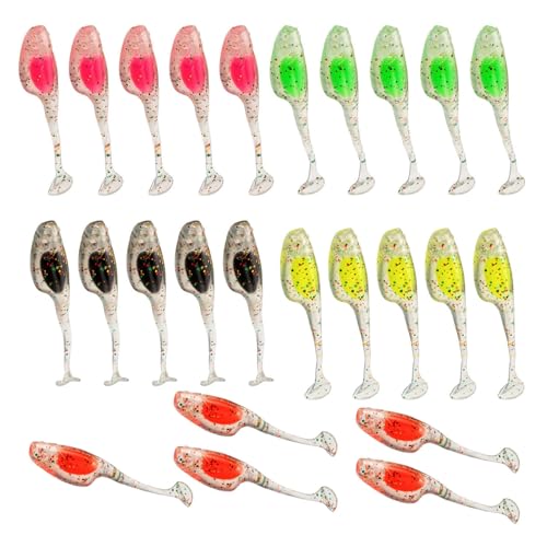 25Pcs Paddle Tail Swimbaits T Tail Baits with Storage Box Soft Fishing Lures for Trout Artificial Baits Fishing Lure