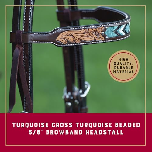 Weaver Leather Turquoise Diamond Beaded Horse Headstall, Leather Headstalls for Horses for Trail Riding, Durable Equine Supplies, Dark Oil