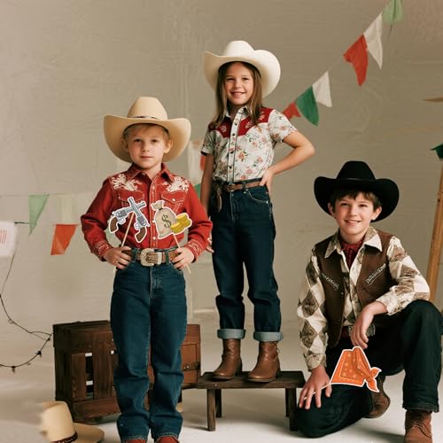 SKJIAYEE 25 Pcs Brown Western Cowboy Cowgirl Party Decorations - Large Size Western Wanted Photo Booth Frame and Wild West...