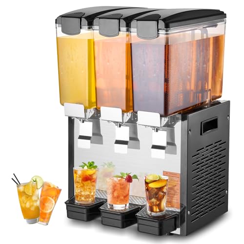 VEVOR Commercial Beverage Dispenser, 3 Tanks 10 L / 10.6 QT Per Tank Juice Dispenser, 440W Stainless Steel Ice Tea Drink M...