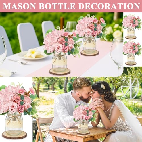 Set 6 Mason Jar Table Centerpiece - Wedding Centerpieces for Tables, Mason Jar Flower Centerpiece Vases Decor- Boho Farmho...