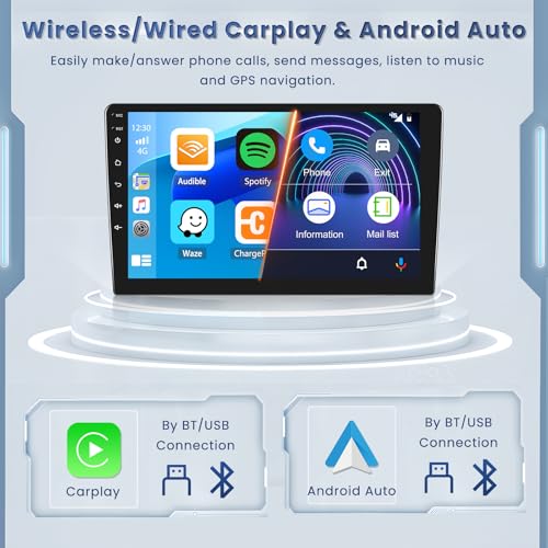 5GHz WiFi 2+64G Android Car Radio for 2006-2012 Toyota RAV4, 10.1'' Touchscreen Bluetooth Radio with Wireless CarPlay Andr...