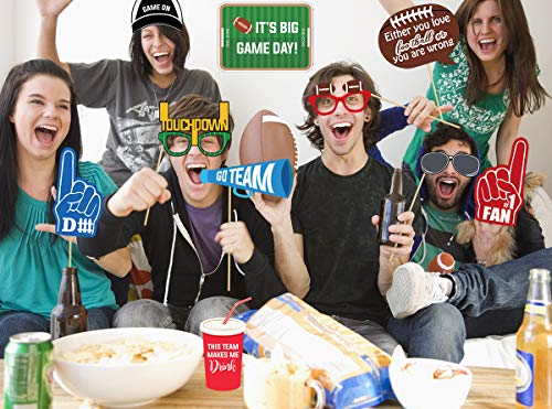 Football Photo Booth Props Kit, 26 Pieces Football Season Photobooth, Game Day Decoration Supplies Gift, Fun Photography P...