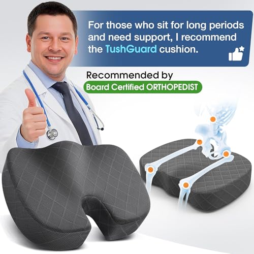 TushGuard Seat Cushion - Memory Foam Cushion for Office Chair, Car Seat, Airplane, Bleacher - Sciatica & Hip & Coccyx Pain...