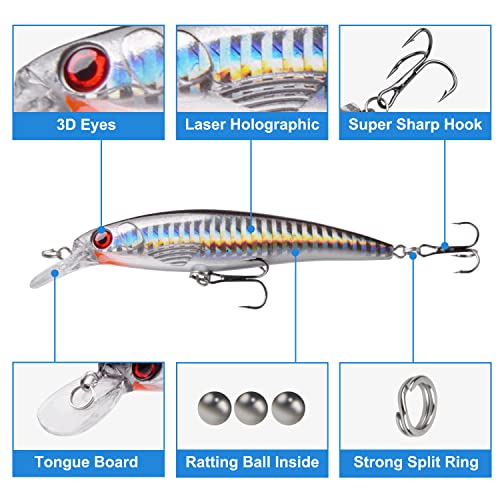 OROOTL Saltwater Fishing Lures Kit, 6 Pack Assorted Surf Fishing Jerkbait Minnow Lures Hard Baits Popper Plugs for Striped...