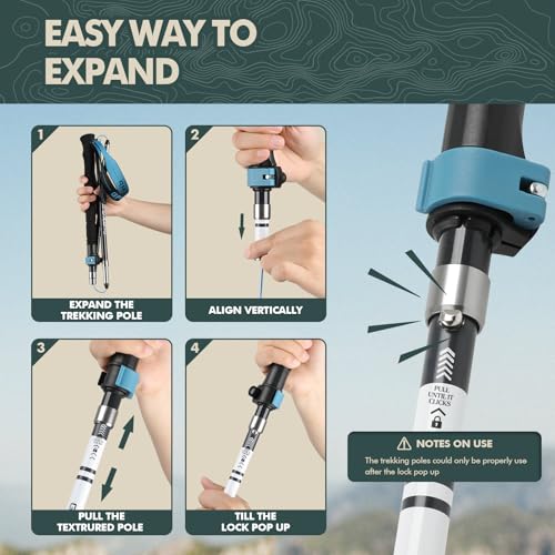 GPTCAMP Walking Sticks Collapsible Hiking Poles,Lightweight Trekking Poles Made of Carbon -Aluminum,2pc Folding Halking St...