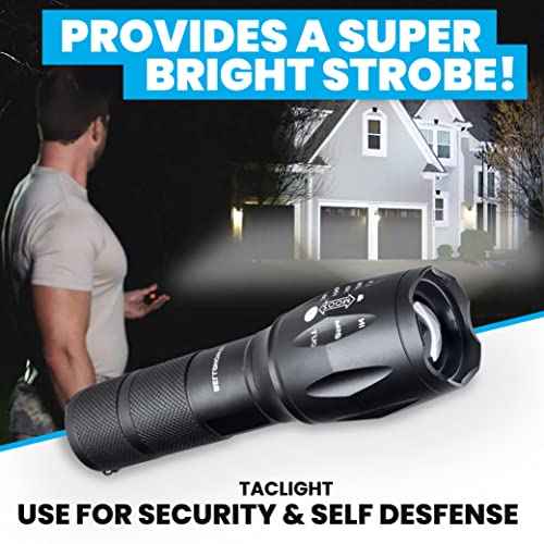 TacLight 3 Pk Tactical Flashlights High Lumens 40x Brighter than Regular Flash Light, SoS Strobe, Zoomable, Aircraft Grade Heavy Duty, Waterproof, Battery Powered, for Emergencies Power Outage Camping