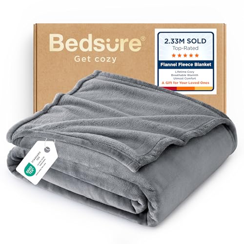 Bedsure GentleSoft Fleece Blanket Twin Size Grey - 300GSM Lightweight Plush Fuzzy Cozy Soft Warm Blanket for Bed, Sofa, Co...