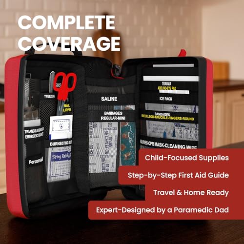 Portable First Aid Kit for Kids with CPR Shield - Ideal for Home, Car, School, Camping, and as a Travel First aid kit. Lat...