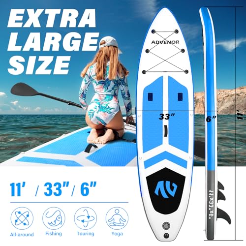 ADVENOR Paddle Board 11'x33 x6 Extra Wide Inflatable Stand Up Paddle Board with Hand Pump,Leash, Adjustable Paddle For Bas...