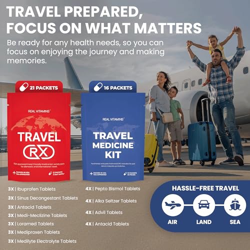 Premium Travel Medicine Kit - 37 Individually Wrapped Packets (74 Pieces) - TSA Approved OTC Meds for International Trave...