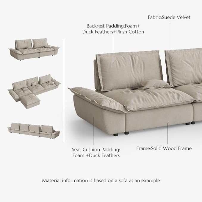 POVISON Oversized Modular Sectional Sailboat Sofa for Living Room with Adjustable Backrest Sectional Couches Large Deep Sofa Set 3 Seats Big Comfy Cloud Couch for House Office