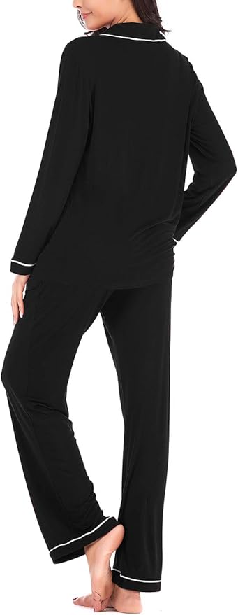 Aamikast Women's Pajama Sets Long Sleeve Button Down Sleepwear Nightwear Soft Pjs Lounge Sets