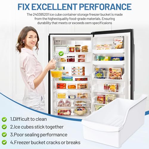 240385201 Ice Cube Container Storage Freezer Bucket Compatible with Frigidaire Kenmore Crosley Refrigerators Parts, Storag...
