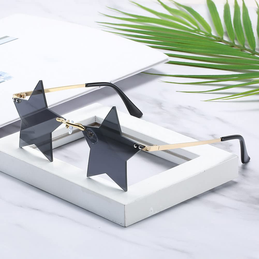LASPOR Rimless Star shape Sunglasses for women/men Frameless Party glasses Super Cute Vintage Retro Pentagram Eyewears（Blue+Black）