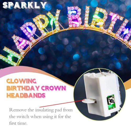 Uranian Light Up Birthday Headbands and Sash Led Rhinestone Crowns Birthday Hairbands Party Favor Hair Accessories for Women