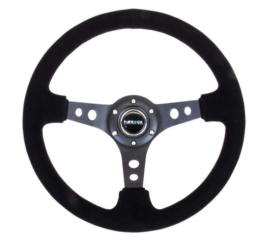 NRG Innovations NRG-RST-006-S Reinforced Steering Wheel 350mm Sport Steering Wheel (3" Deep), Black Spoke Suede Black Stitch