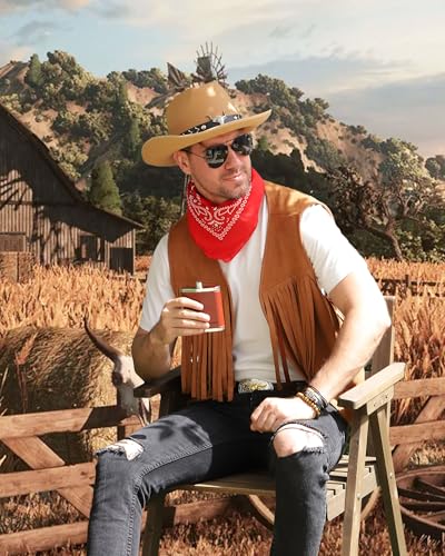 PARTTELY Western Cowboy Costume Outfit for Men,Cowboy Vest Buckle Belt Accessories for Halloween Cosplay Party