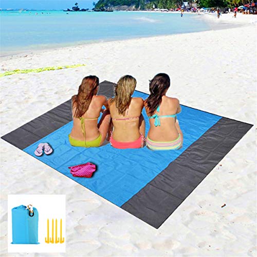 Eastjing 79" x 57" Sand Free Beach Blanket Water Resistant & Sand Proof Beach Mat, Soft Ripstop Nylon Pocket Picnic Blanke...