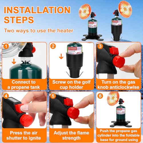 Golf Cart Heater, Portable Propane Heater with Self Igniter, 2-in-1 Outdoor Space Heaters with Cup Holder & Cylinder Base,...